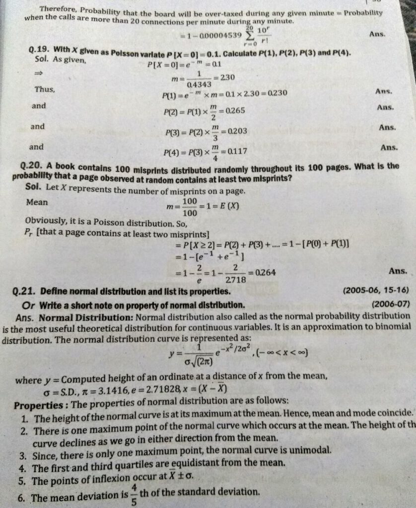 Probability MBA 1st Year Semester Short Question Answers Study Notes