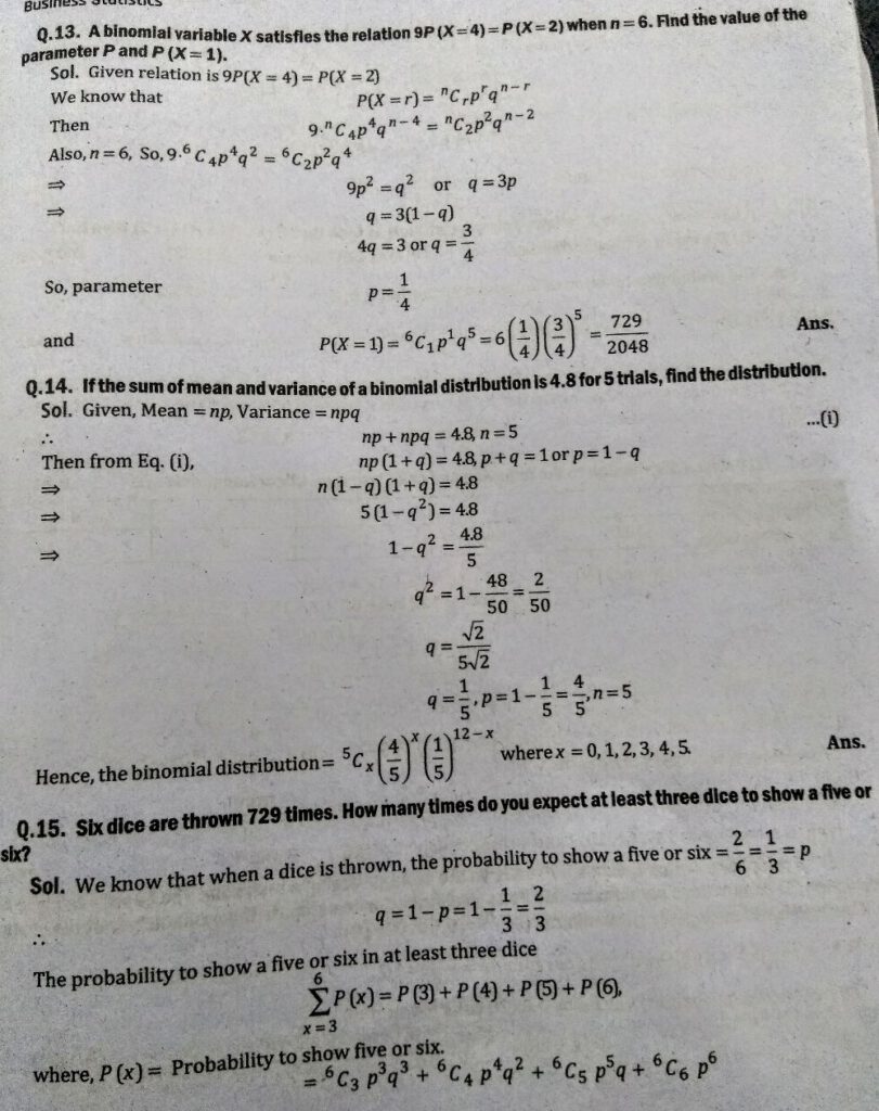 Probability MBA 1st Year Semester Short Question Answers Study Notes
